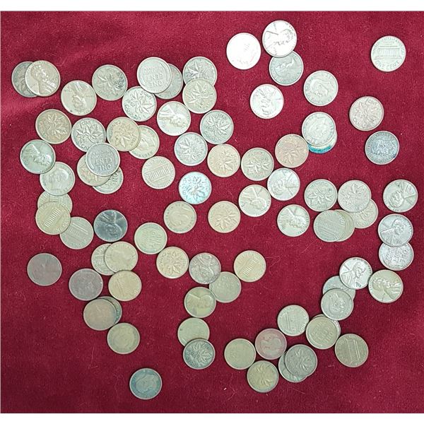 84 X 1950-1968 Canadian & US One Cent Coins
