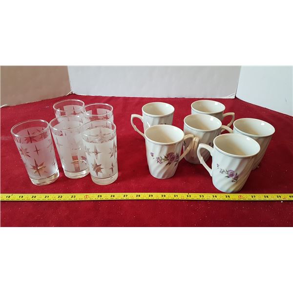 Lot of 6 Matching Mugs & 6 Matching Glasses