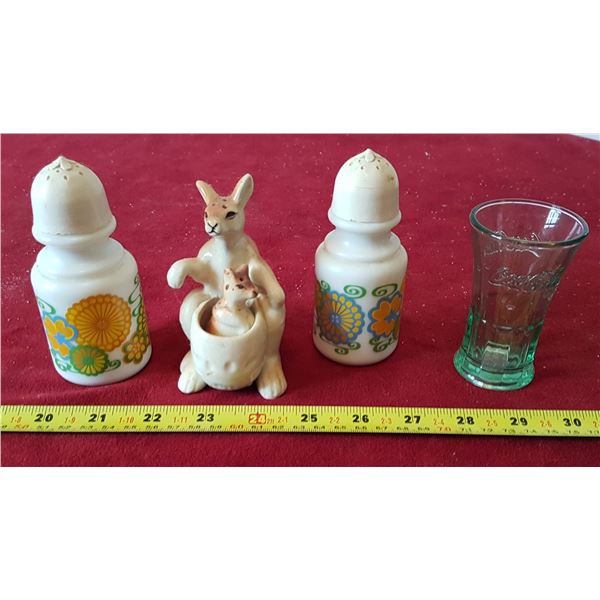 Lot of Coca Cola Shot Glass & Avon Salt / Pepper Shakers Etc.