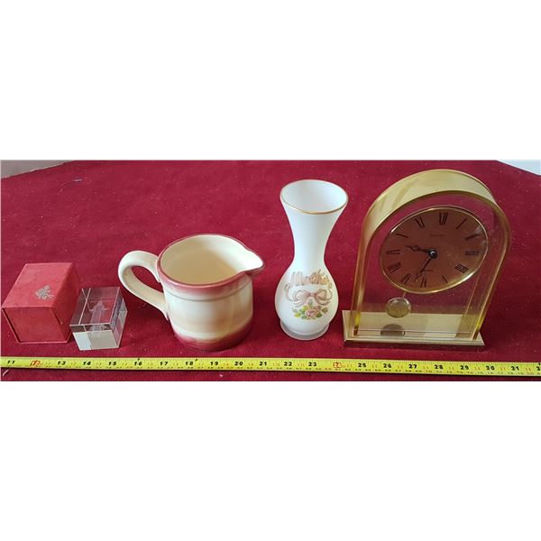 Lot of Clock & Creamer & Vase Etc. (Eaton's Clock)