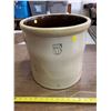 Image 1 : 5 GALLON CROCK W/ ELEPHANT EAR HANDLES (HAIRLINE CRACK) SALT GLAZE
