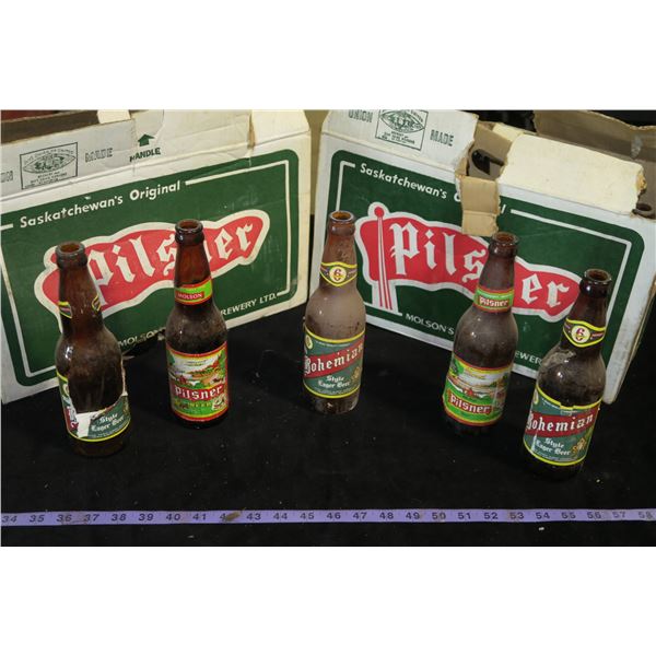 2 Vintage Pilsner Cases w/ Mixed Bohemian and Pilsner Bottles