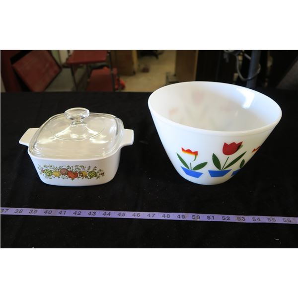 Fire King Tulip Bowl & Corningware Casserole