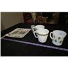 Image 1 : 1 Fire King Mug, 2 Pyrex Mugs, Pair Shot Glasses (One Broken)
