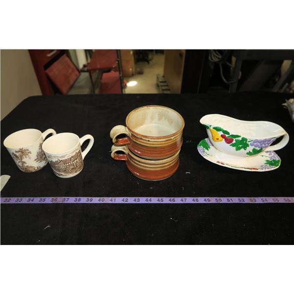 Misc. Dishware: Gravy Boat, Handled Bowls, Mugs