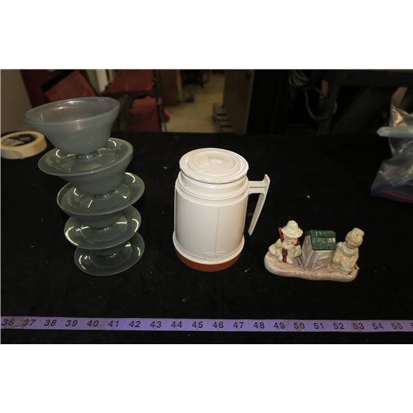 Vintage Thermos (Incomplete), Tupperware Bowls, Hillbilly S&P Shakers