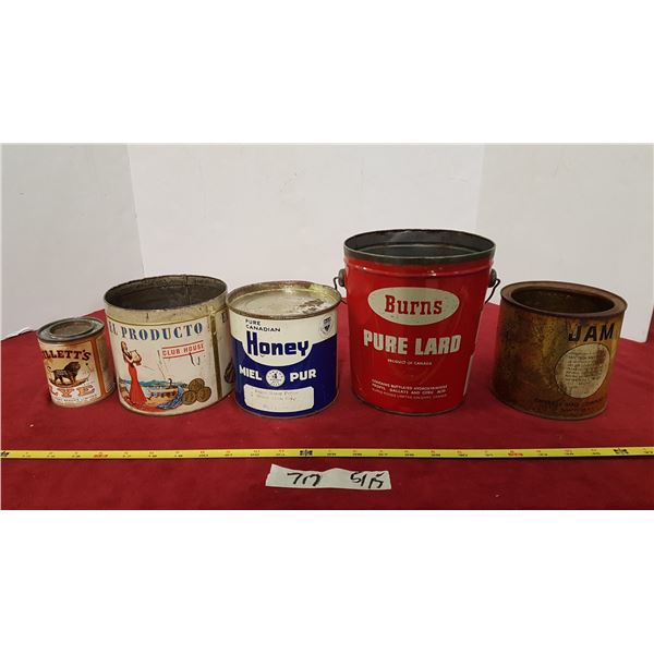 5 Vintage Food Tins