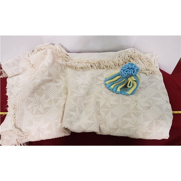 Antique Hand Crocheted Bedspread & misc
