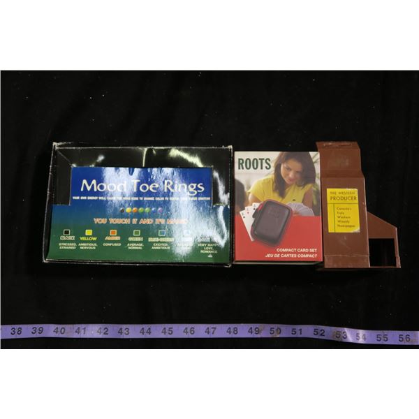 Mood Toe Rings, Roots Cards, Grain Elevator Coin Bank