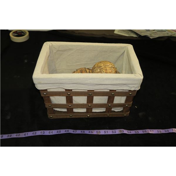 Basket w/ Wood Carved Balls