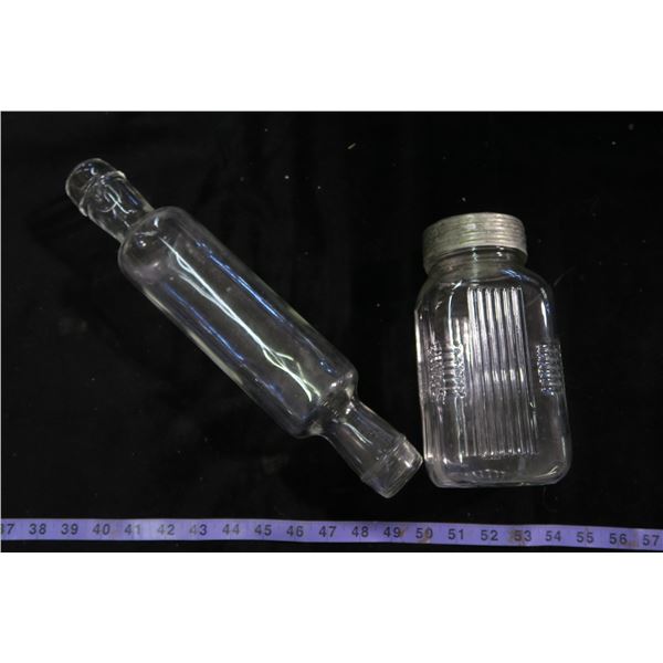 Glass Rolling Pin & Ribbed Jar