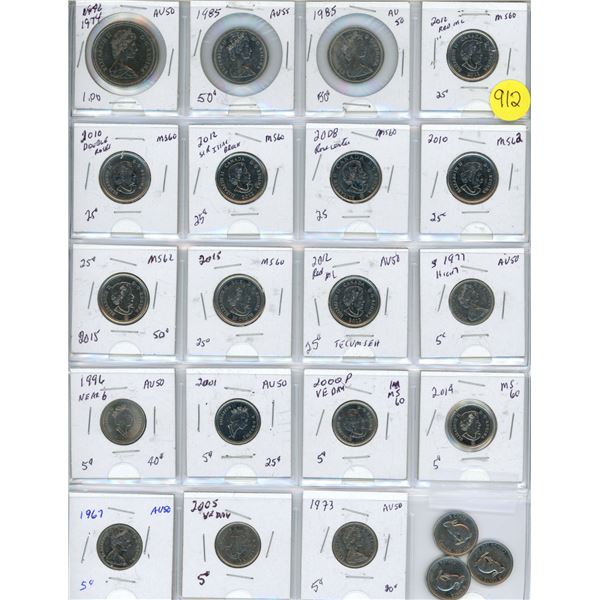 Collection of Canadian coins including 1974 dollar coin