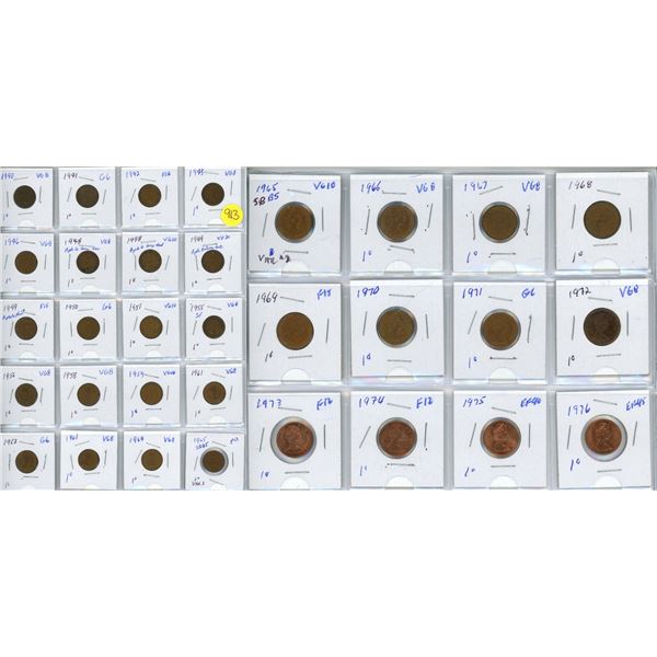 Collection of pennies 1940-1976 32 coins - 1965 SBBS var 2 X2