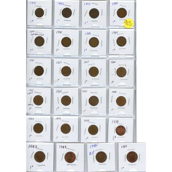 Collection of pennies 1941-1987 24 pennies 1965 LBBS var 3