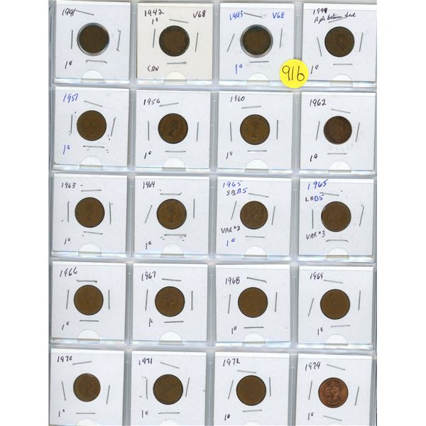 Collection of pennies 1941-1974 20 pennies