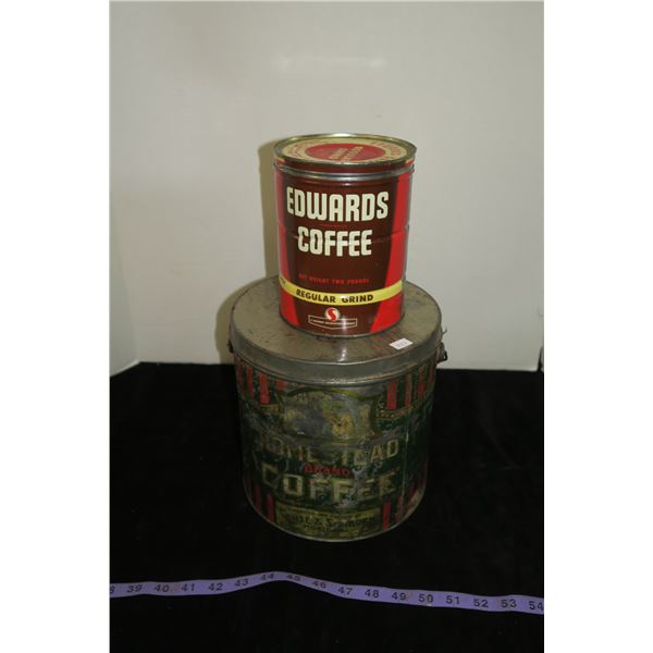 2 Vintage Coffee Tins, Homestead Brand & Edwards