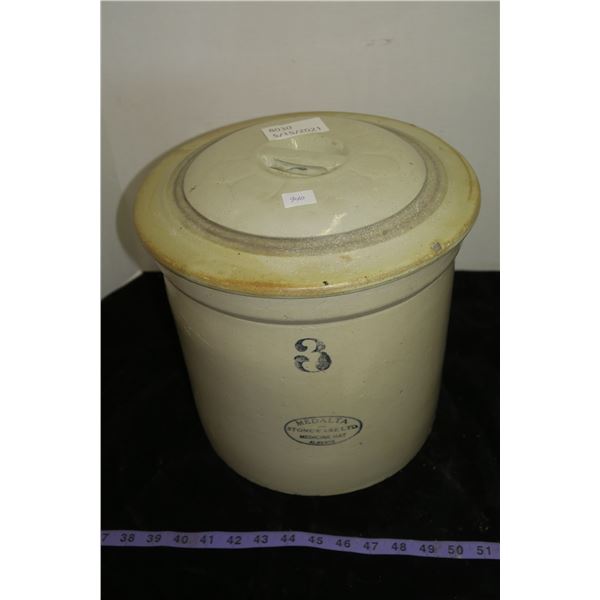 3 Gallon Croc, Medalta Medicine Hat Stoneware, No Chips/Cracks