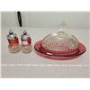Image 1 : Butter dish & salt and pepper ruby edge diamond point