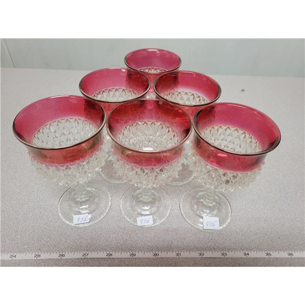 6 wine glasses ruby edge diamond point
