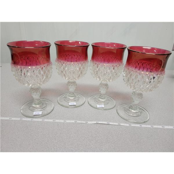 4 water glasses ruby edge diamond point