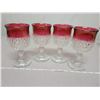 Image 1 : 4 water glasses ruby edge diamond point