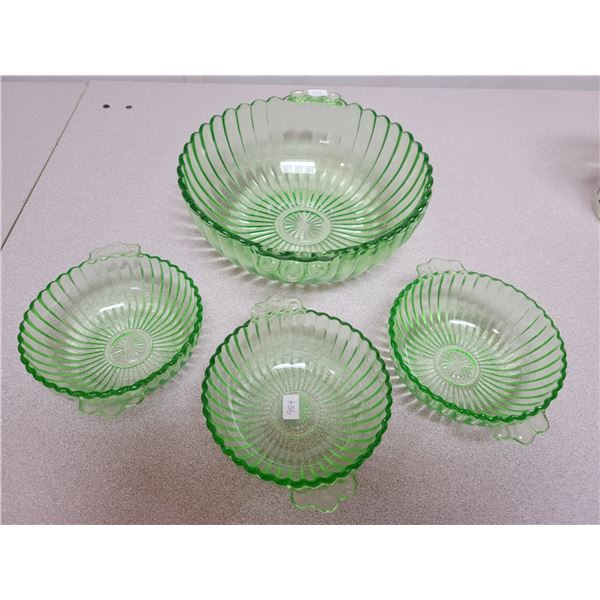 Berry bowl 3 nappies green depression glass