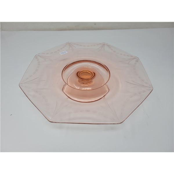 Pink depression glass cake plate