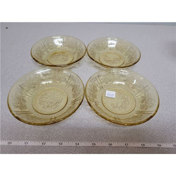 4 amber dessert bowls depression glass (Sharron)