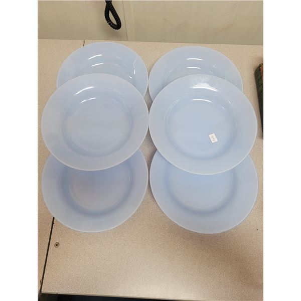 6 blue glass soup bowls