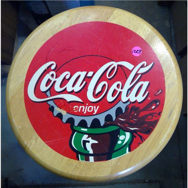Coca Cola Stool - Metal Legs, Wood Seat