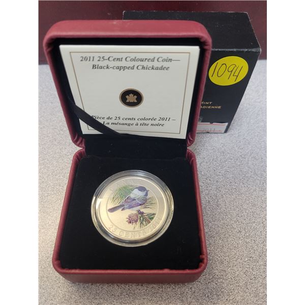 2011 25¢ coloured coin - Black capped Chikadee