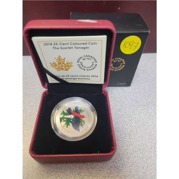 2014 25¢ coloured coin - The Scarlet Tanager