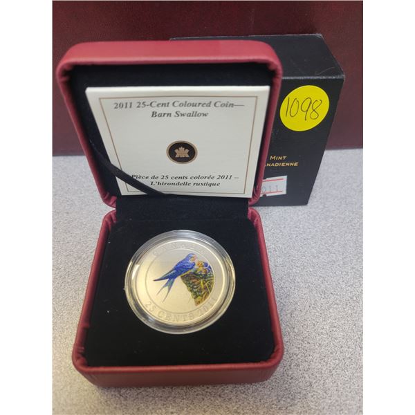 2011 25¢ coloured coin - Barn Swallow