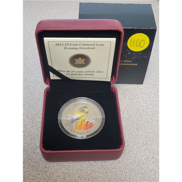 2012 25¢ coloured coin - Evening Grosbeak
