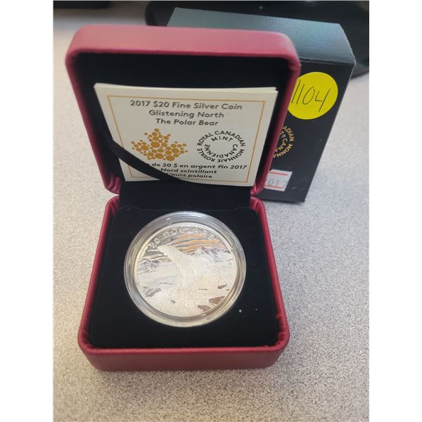 2017$20 fine silver coin - Glistening North: The Polar Bear 99.99% pure silver