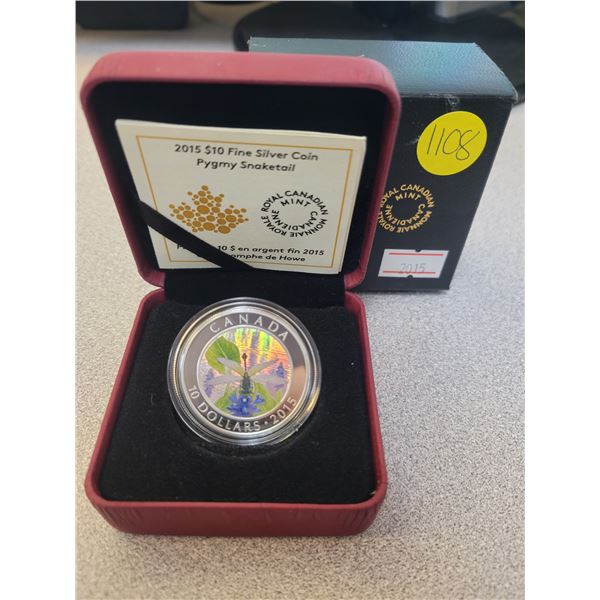 2015 $10 fine silver coin - Dragonfly - Pygmy Snaketail