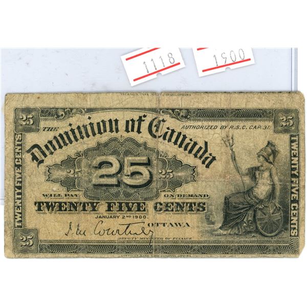 Canada 1900 25 cent bank note