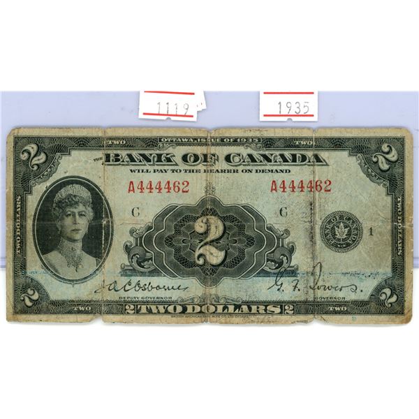 1935 Canada $2.00 bank note Queen Mary