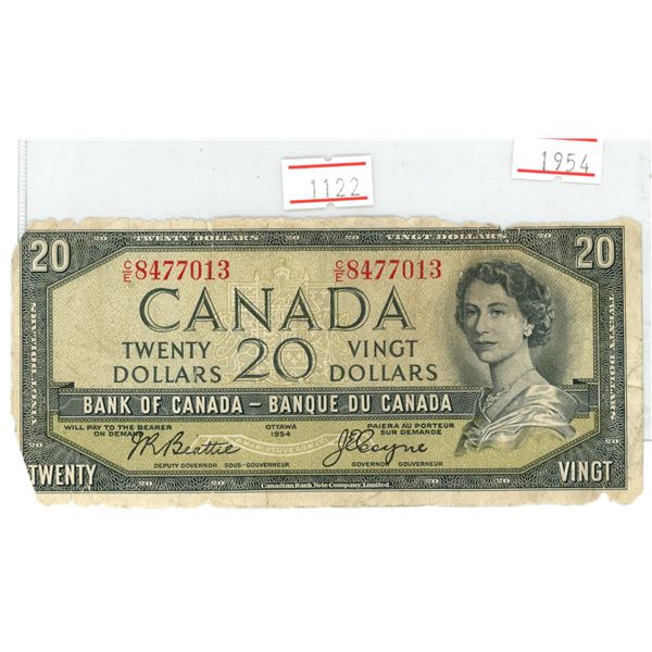 1954 Canada $20.00 bank note "Devil's face" portrait