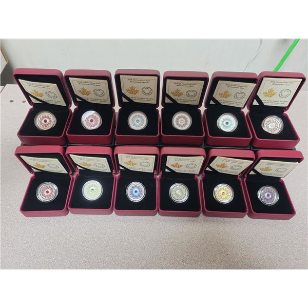 Set of 12 2018 $5.00 fine silver 'Birthstones' 99.99% pure silver coins