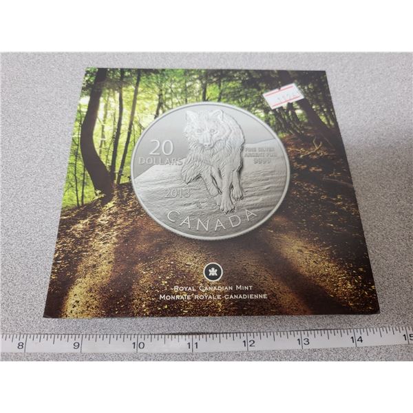 2013 $20 for $20 fine silver Wolf coin Canada