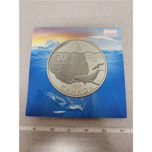 2013 $20 for $20 fine silver whale coin Canada