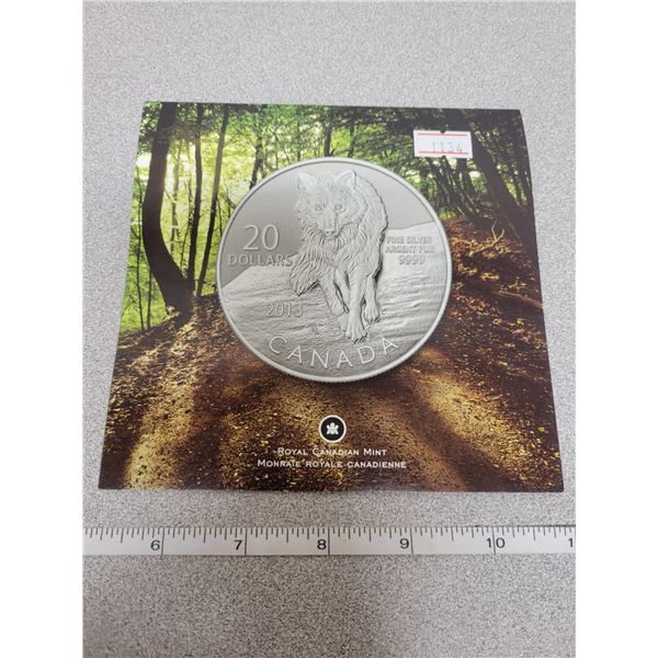 2013 $20 for $20 fine silver Wolf coin Canada