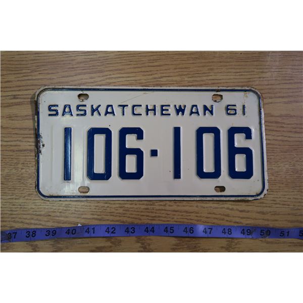 1961 Saskatchewan Licence Plate
