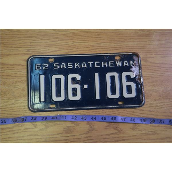 1962 Saskatchewan Licence Plate
