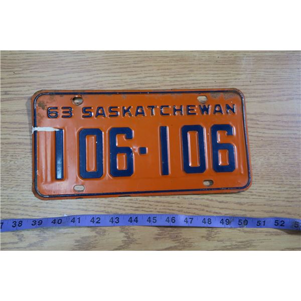 1963 Saskatchewan Licence Plate