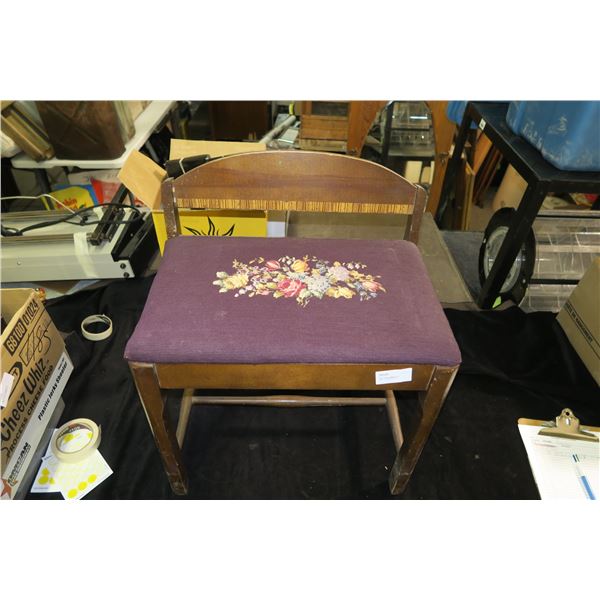 Wooden Upholstered Vanity Bench, Floral Pattern
