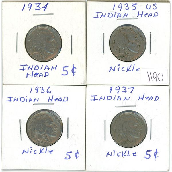 1934-1935-1936-1937 Indian Head Nickels