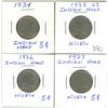 Image 1 : 1934-1935-1936-1937 Indian Head Nickels