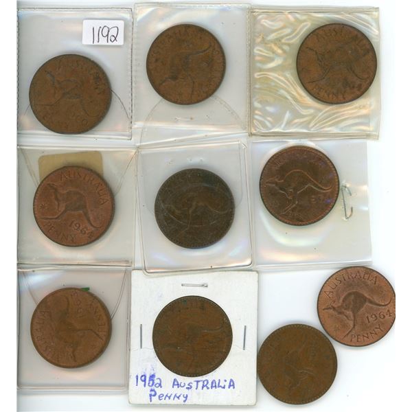 10 Austrailian pennies, various dates